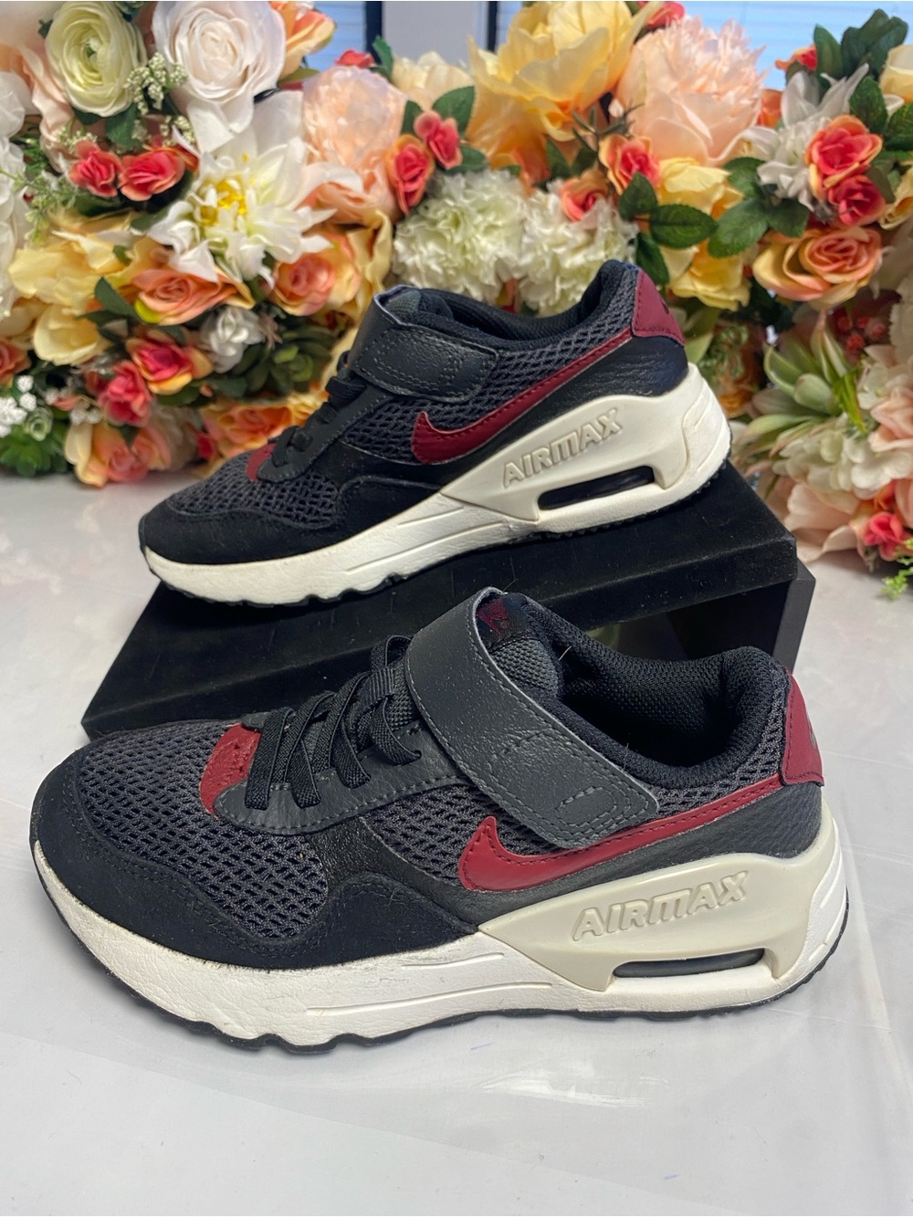 Nike Air Max SYSTM PS Black Team Red Sneakers Size 1Y